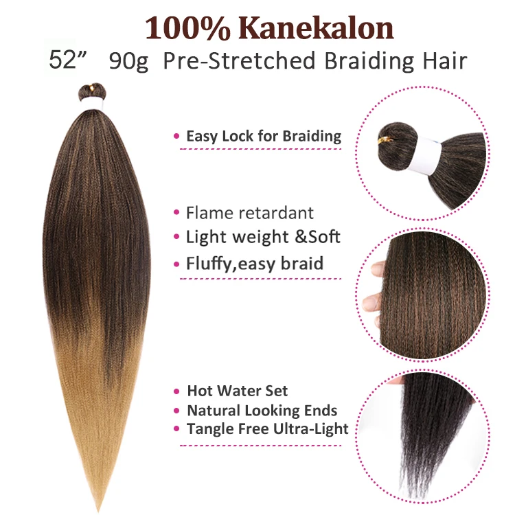 
100% kanekalon pre stretch easy braid synthetic jumbo hair extension bulk queen b ruwa expression pre stretched braiding hair 