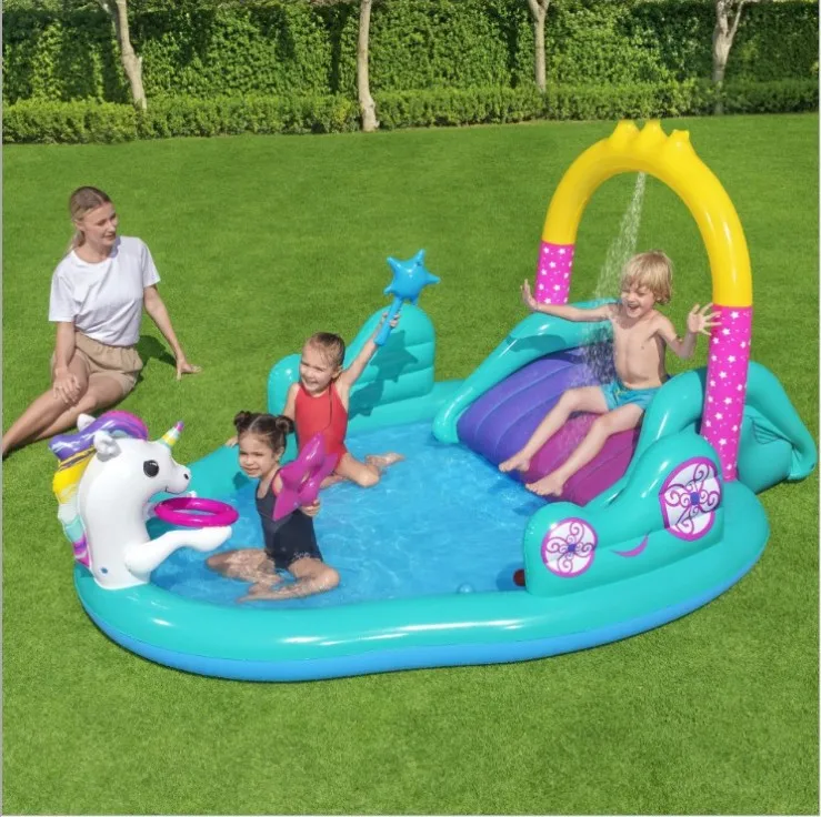 

Summer water-spraying kids inflatable pool unicorn shape outdoor kids inflatable pools with slides