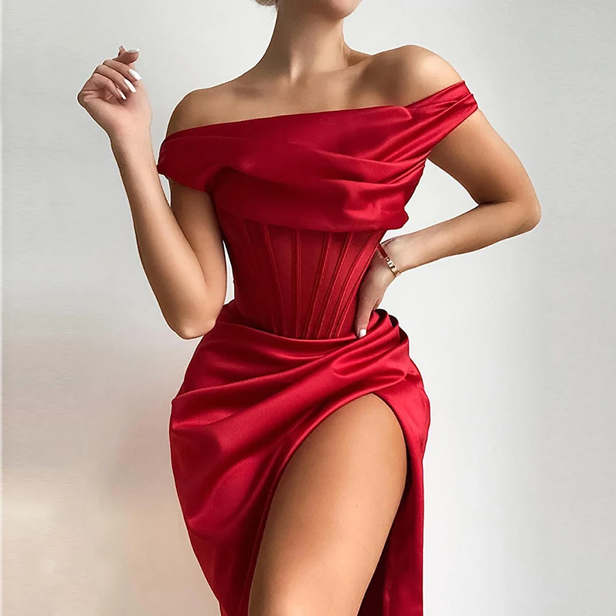 

Nibber K20D10783 Elegant Drape Streetwear Off Shoulder Corset Design Knee-Length Dress Women Chic Bodycon evening dresses