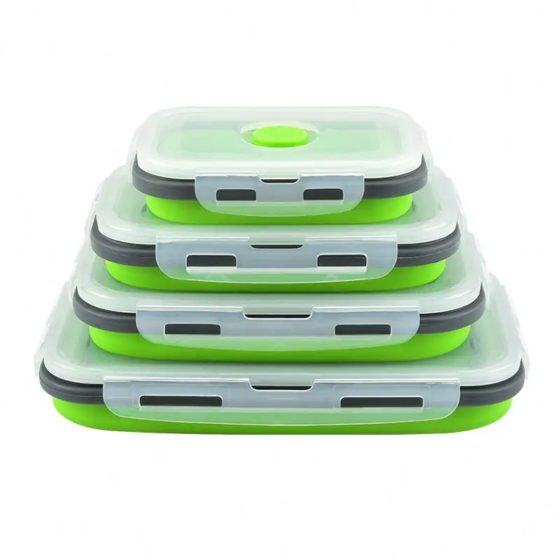 

Portable retractable and foldable silicone lunch box that can be put into a microwave lunch box