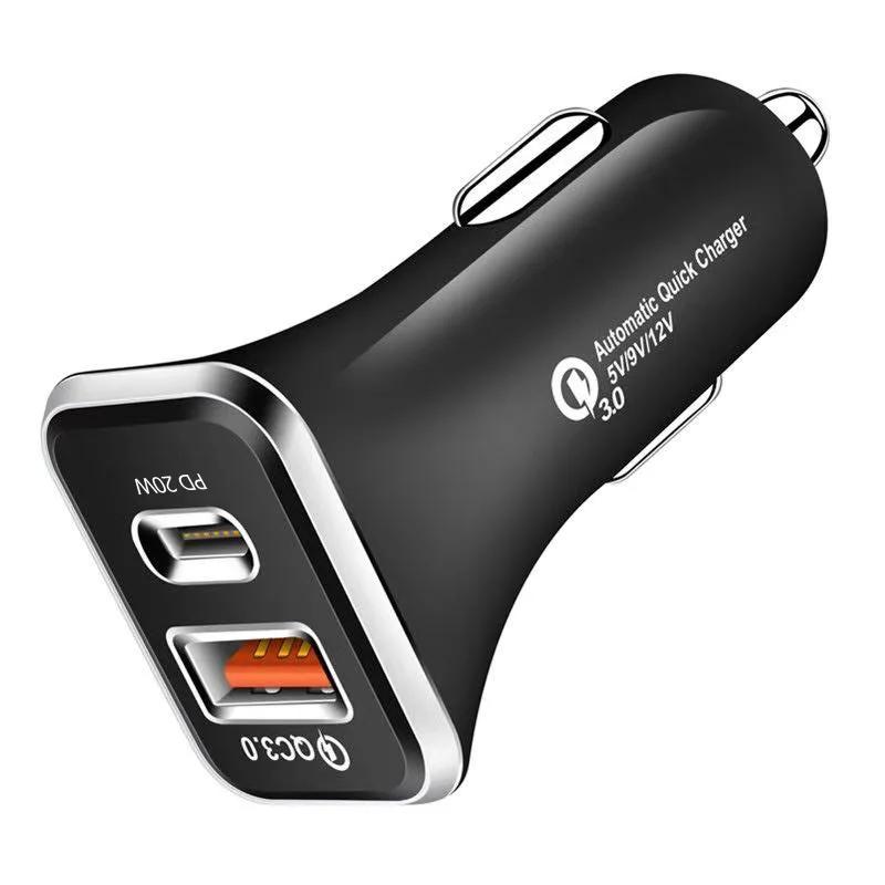 

18W 36W PD Car Charger Super Quick Dual USB Port Type C QC3.0 Car Mobile Charger For All Devices Charging, Black, white