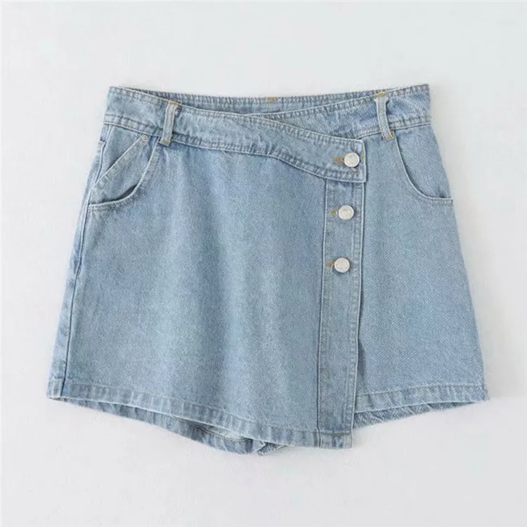 

BMURHMZA 2021 summer new two-piece denim skirt high waist straight wide leg irregular shorts, Picture color