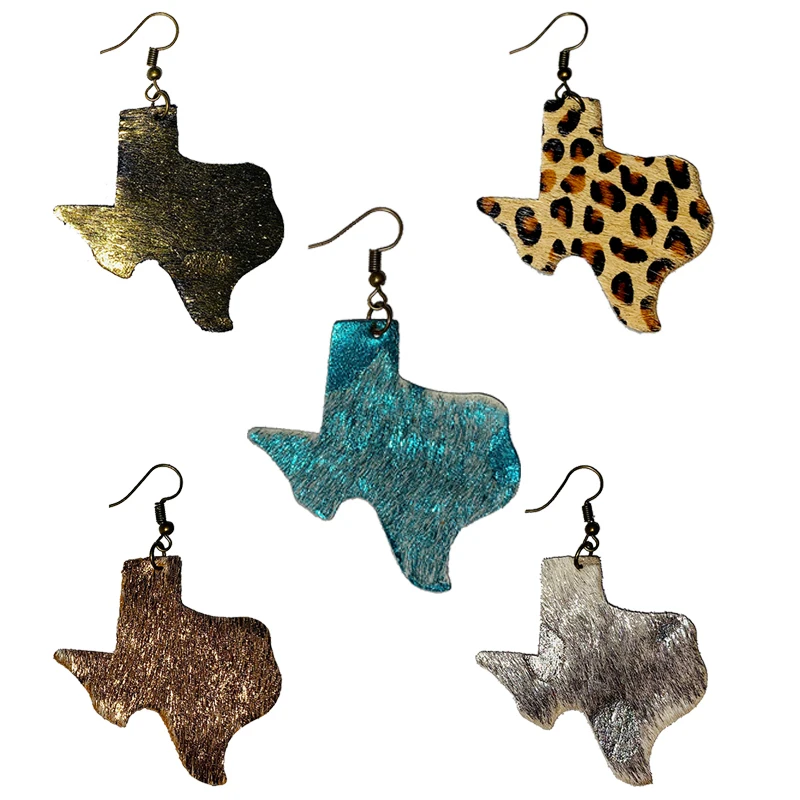 

Horse Hair Genuine Leather Earrings for Women Texas Map Textured Multicolor Leopard Earring Bohemia Jewelry Hot Sale Gift