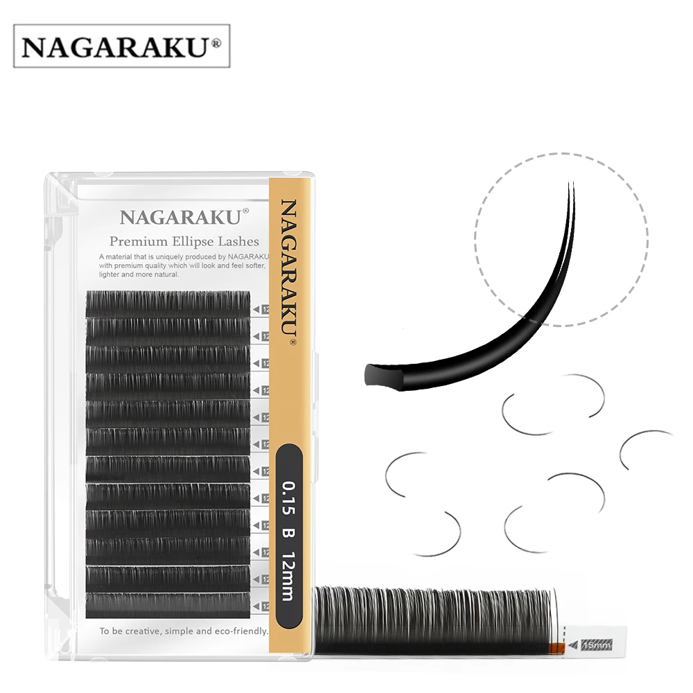 

NAGARAKU Flat Ellipse Eyelashes Maquiagem Split Tips Ellipse Shaped Natural Light Magnetic eyelash extension supplies, Glossy black