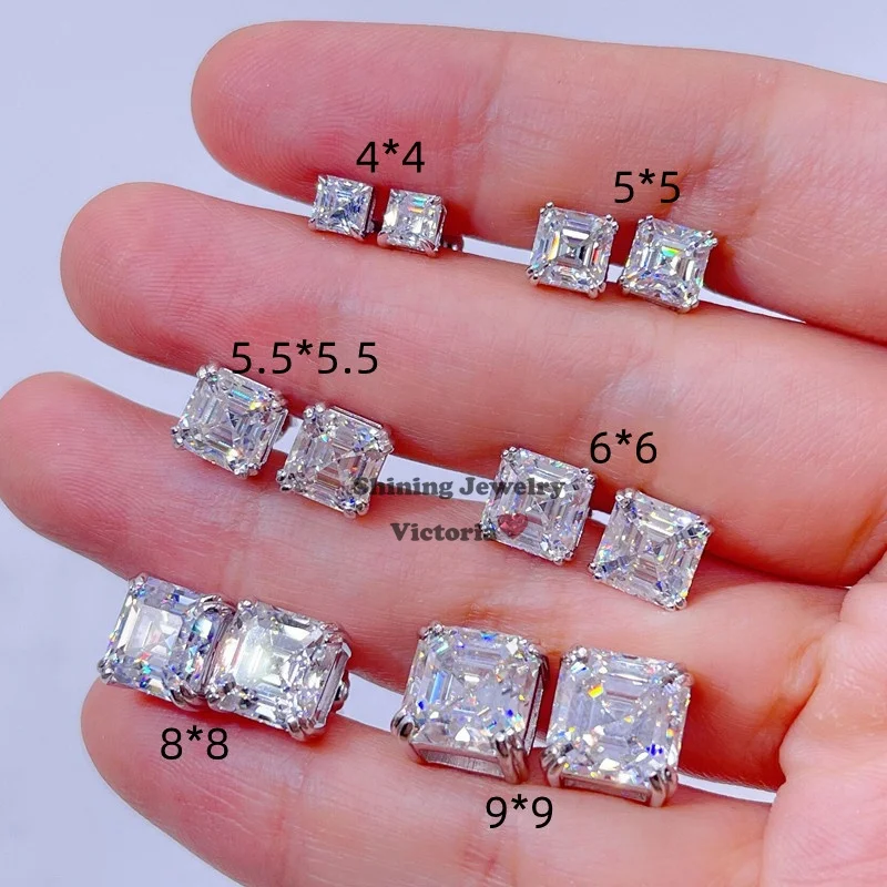 

Screw Back Sterling Silver 925 GRA Certidicate VVS D Color Asscher Cut Moissanite Earrings