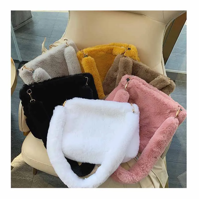 

New Winter Soft Plush Female Handbag Brand Designer Shoulder Bag Fluffy Ins Large Fur Bag Korean Style Casual Portable Tote Bags