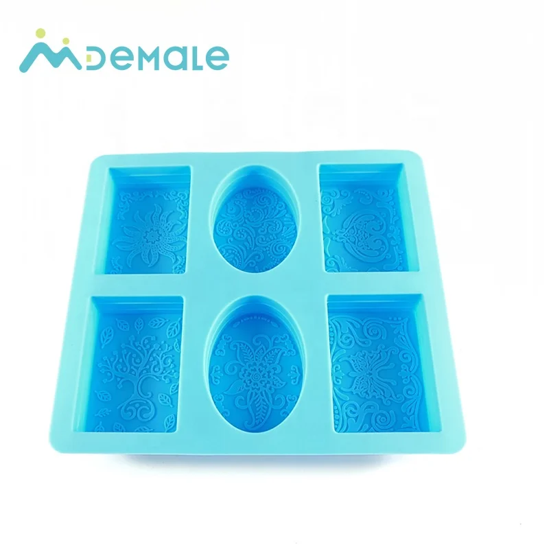 

6 cavity Squares and circles round shape silicone soap mold, Red,blue,green