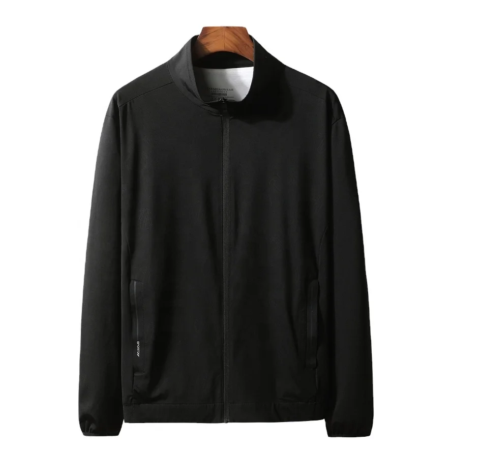 

2021Casual Windbreaker Jacket Stand Collar Long Sleeve Waterproof Soft Shell Black Coat for Men