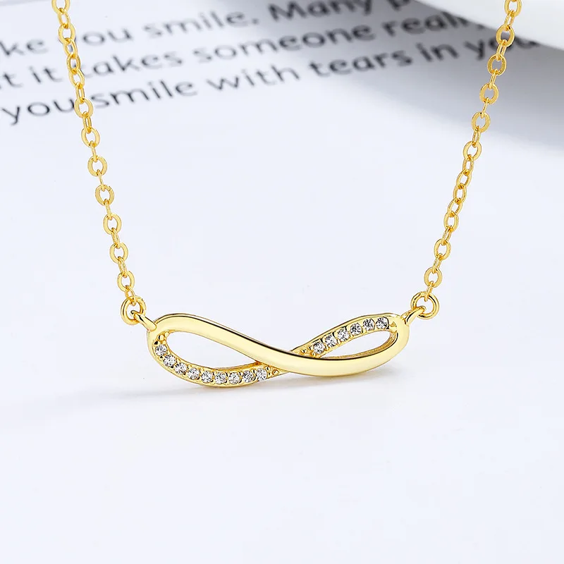 

fashion jewelry 925 sterling silver geometric figure number eight shape diamond pendant gold plated necklaces women