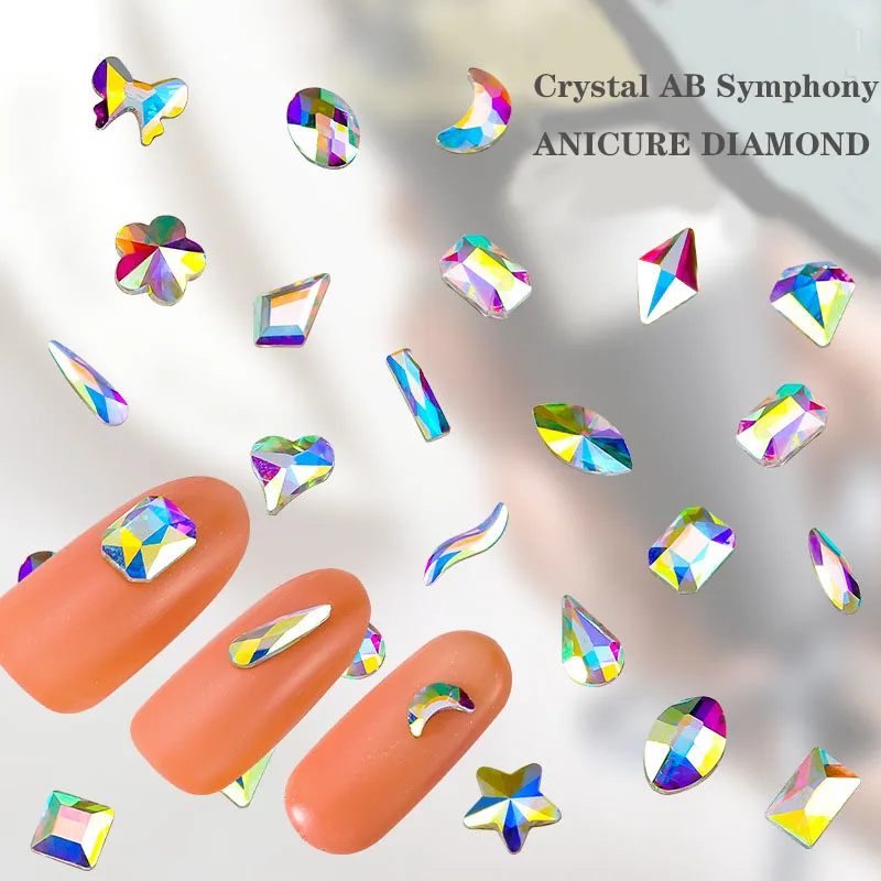 

Factory Wholesale Fancy Crystal Stones Non Thermal Repair Strass Flat Back Glass Nails AB Rhinestones For Nail Decoration, Crystal ab