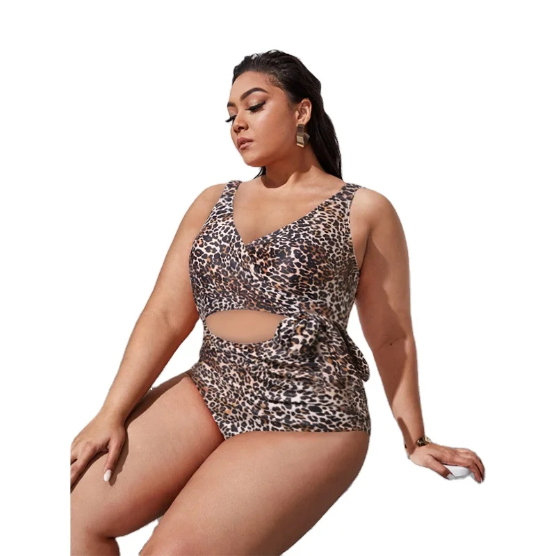 

2022 New Design DAMO Women Plus Size Sexy Leopard Swimsuits Hollow Out Tie Sexy Monkini Eco Friendly Recycled Nylon Swimwear