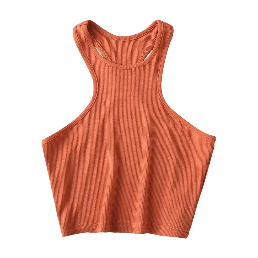 

2021 new arrival Racer vest ins trend European and American style spandex short sleeveless cotton ribbed women crop tank top