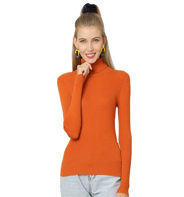 

wholesale turtleneck knitwear long sleeve thin rib turtleneck cos pullover tops high quality base autumn winter women sweater