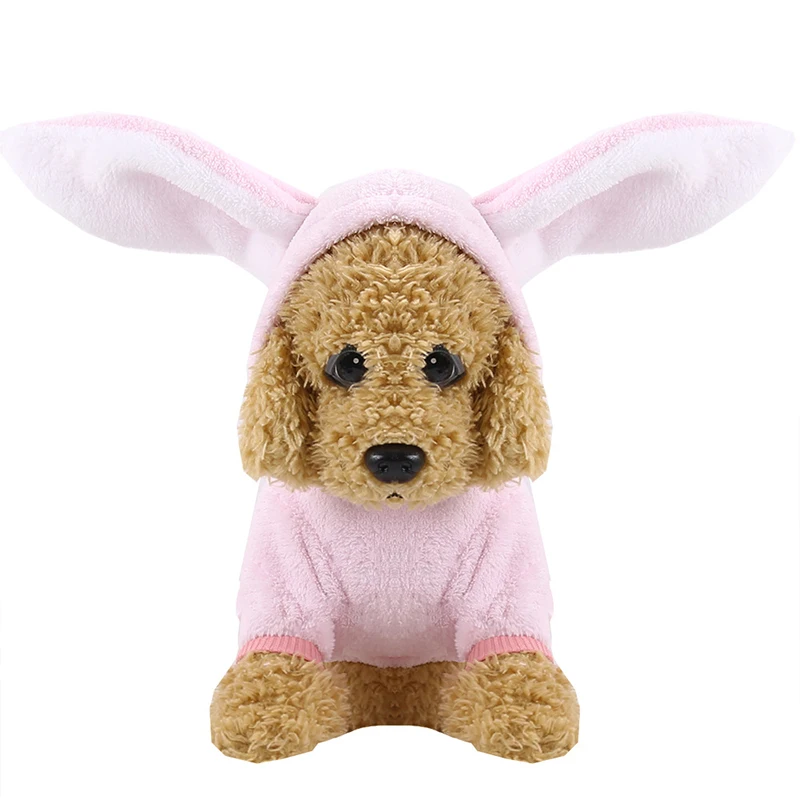 

Hot Sell Cute Rabbit Ears Pet Dog Clothes Winter Warm Pet Dog Clothes Lovely Rabbit Hoodie, Pink