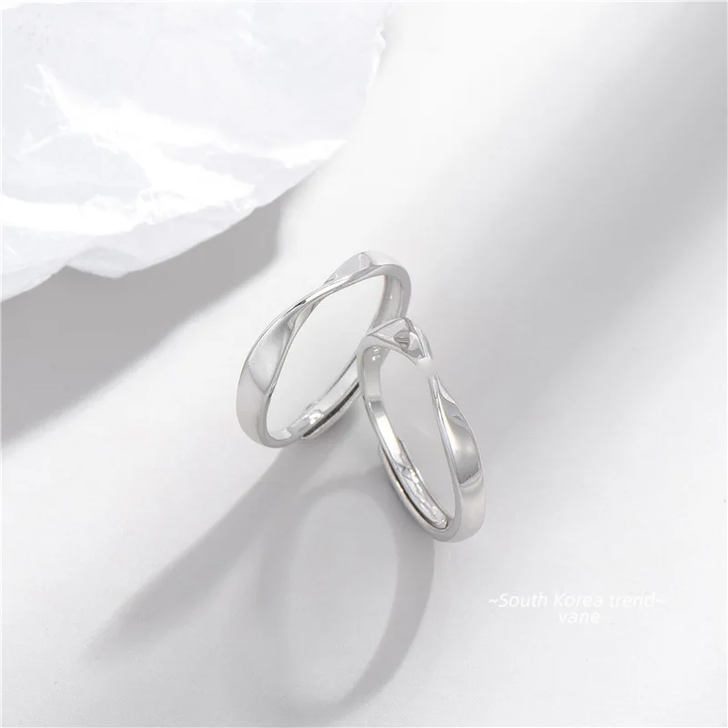 

Simple Couple Jewelry Adjustable S925 Silver Wave Twisted Open Ring Pure 925 Silver Geometric Twist Finger Rings For Women Men
