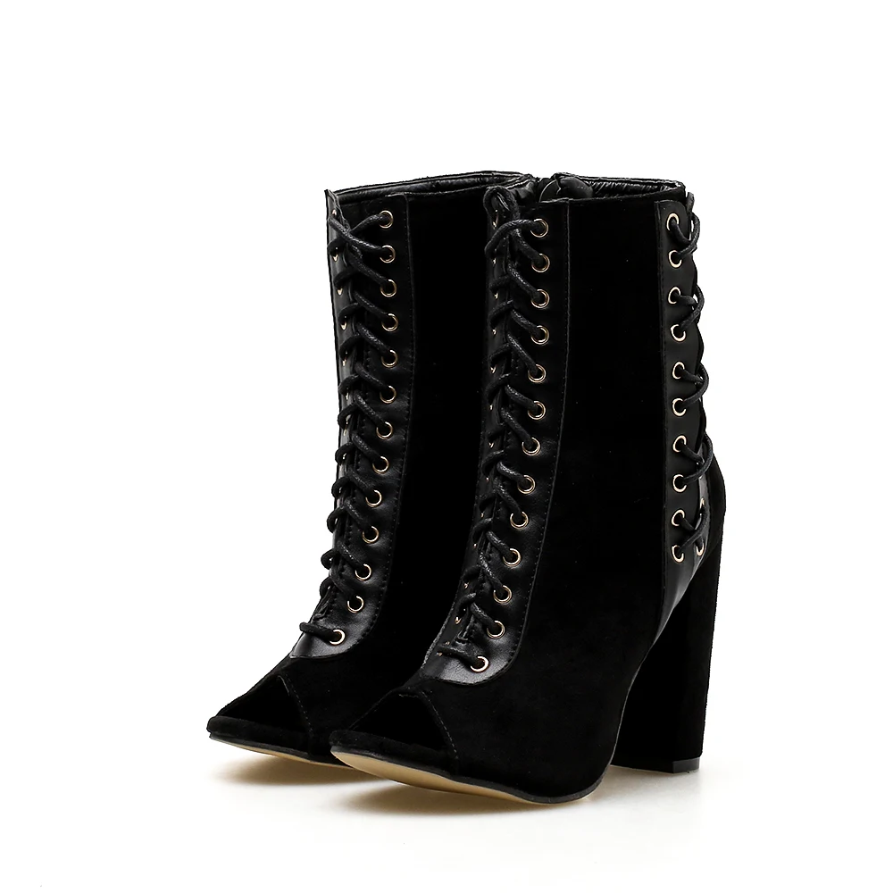 

Block High Boots Sexy Waterproof Pu Women Fashion Black Shoes Black Party Winter Heels 11cm high heels