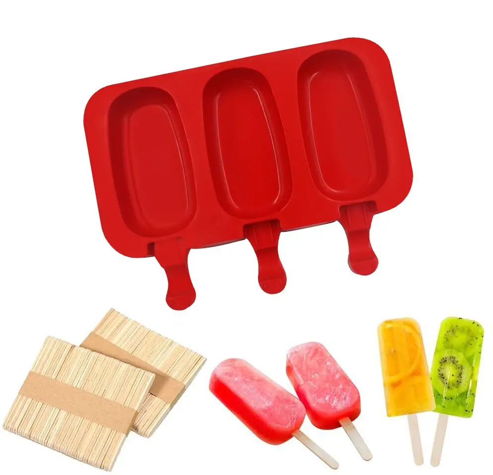 

Safe And Durable Food Grade Silicone Ice Cream Mold Oval Handmade Candy Cake Kitchen Utensils Accessories Ice Cream Mold, Red