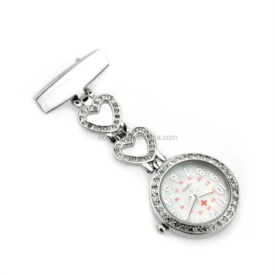 

WAH638 Women Nurse Doctors Fob Watches Quartz Movement Watch Heart Clear Rhinestones