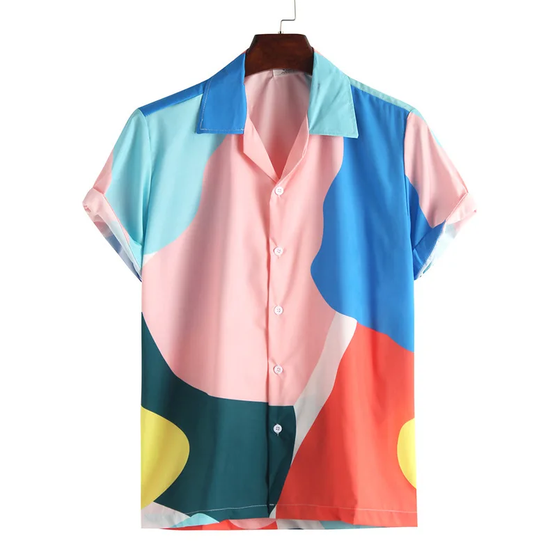 

Men's casual youth shirts printed new short-sleeved blouse color matching spring summer