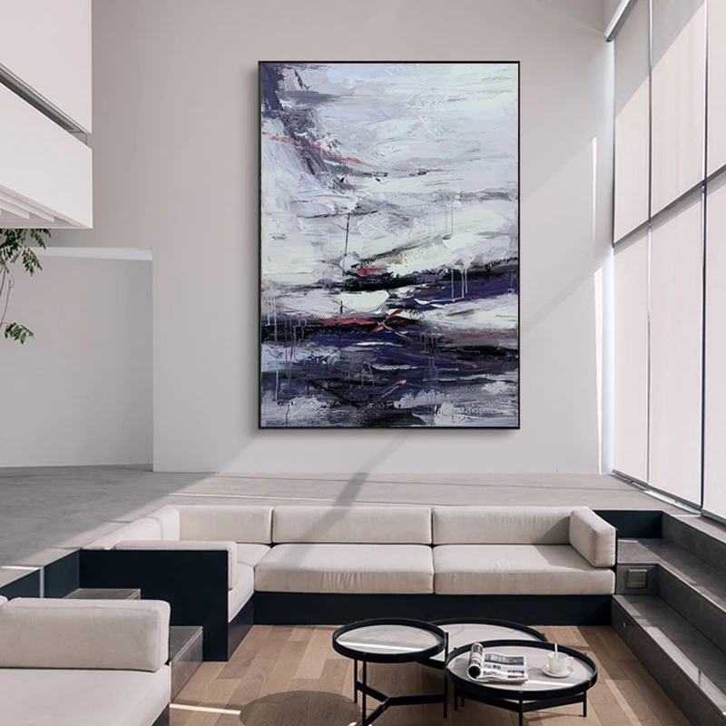 Extra Large Hand-painted Modern Oil Painting on Canvas Black and Purple Home Decoration Wall Art Can Be Customized Original
