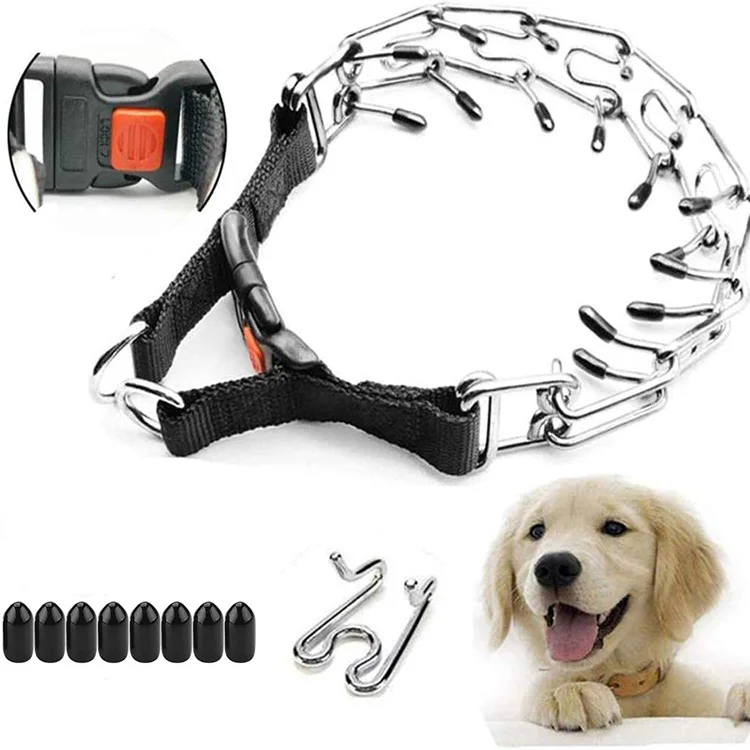 

Steel Chrome Plated Prong Dog Training Collar Pinch Pet Dog Collar with Quick Release Snap Buckle and Comfort Rubber Tips, Black, customized