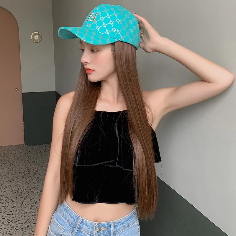 

Synthetic Hair Extension Baseball Cap Wig Long Straight Baseball Hats Wigs With Hat, Customized colors