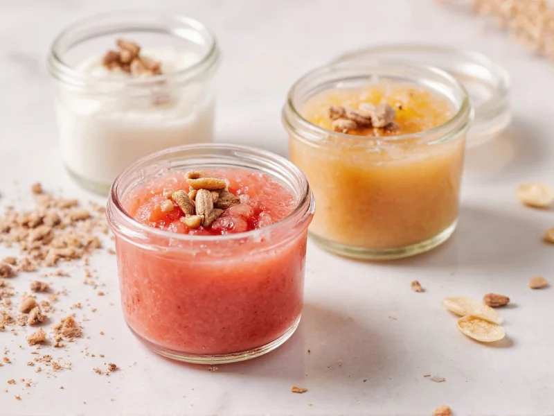 Three small jars of homemade lip scrubs with natural ingredients