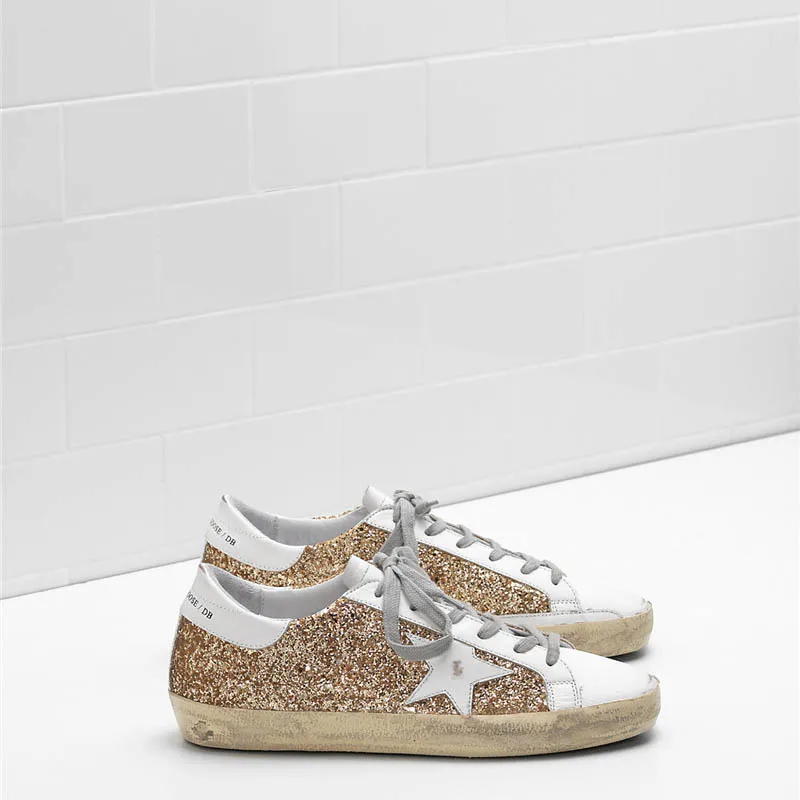 

Goldens Superstar Sneakers Flag Ltd Upper In Glitter-Coated Fabric Heel Tab And Eyelets In Natural Calf Leat gooses Shoes, 20colors