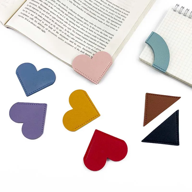 Custom Corner Page Marker Cute Pu Leather Book Markers Heart Shape Promotional Corner Leather Bookmark