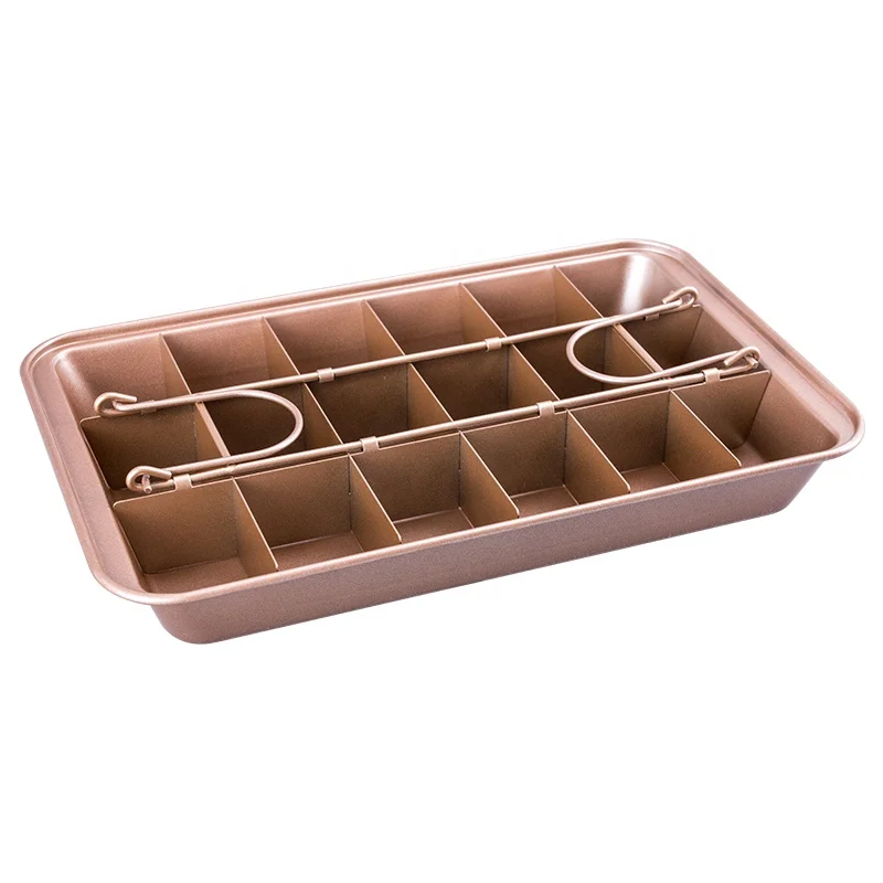 

Amazon High Carbon Steel Baking Pan 18 Cavity Non Stick Brownie Pans with Dividers, Champagne gold