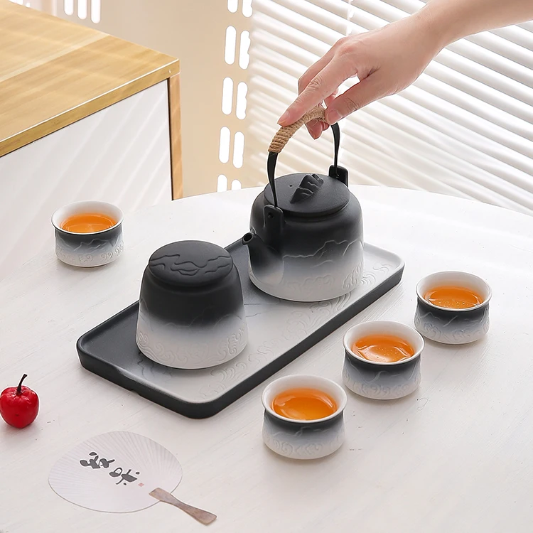 

Modern Style Ceramic Teapot Set Nordic Chinese Tea set Party Ceramic Kung Fu Teacup Set With Tray