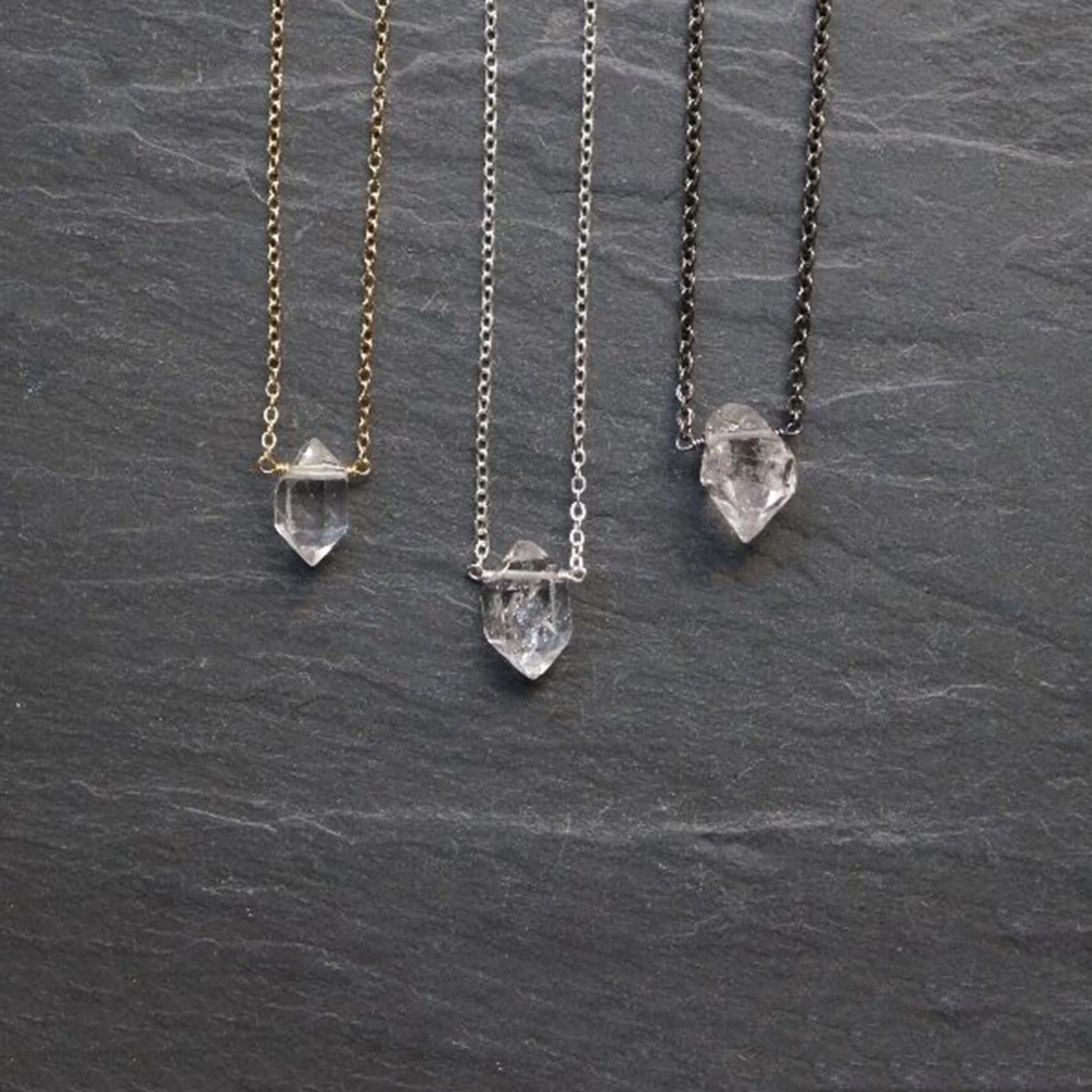 

LS-A2598 Natural gemstone Diamond Crystal Quartz Chain Tiny Necklace