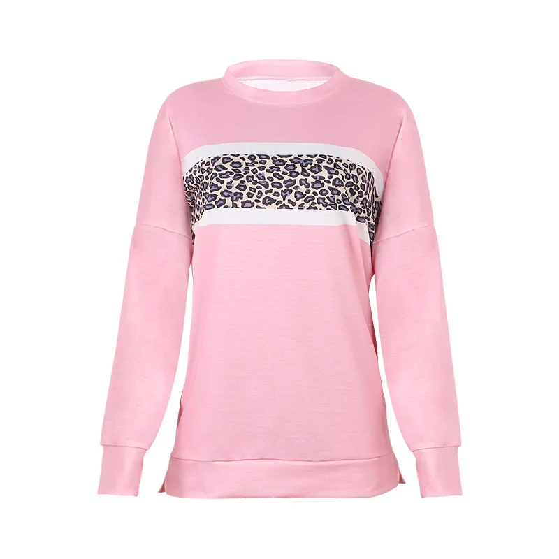 

100% Cotton Customized long sleeve cotton leopard o-neck shirts for women tops, Black