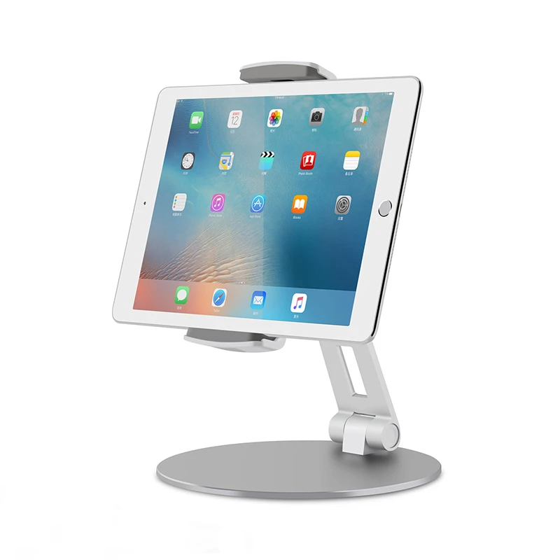

UPERGO Adjustable Aluminum Cellphone Desktop Support Dock Rotating Base Tablet and Phone Stand, Silver/dark grey