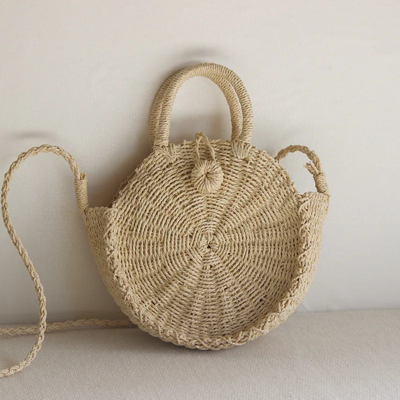 

Knitted Circle Bucket Straw Purse Handbag,woven straw bag women handbag straw wholesale,kids beach Straw round Handbag for Women, Customized colors