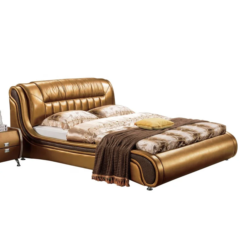 Latest Design Bedroom Set Furniture Gold Color King Size Double Bed