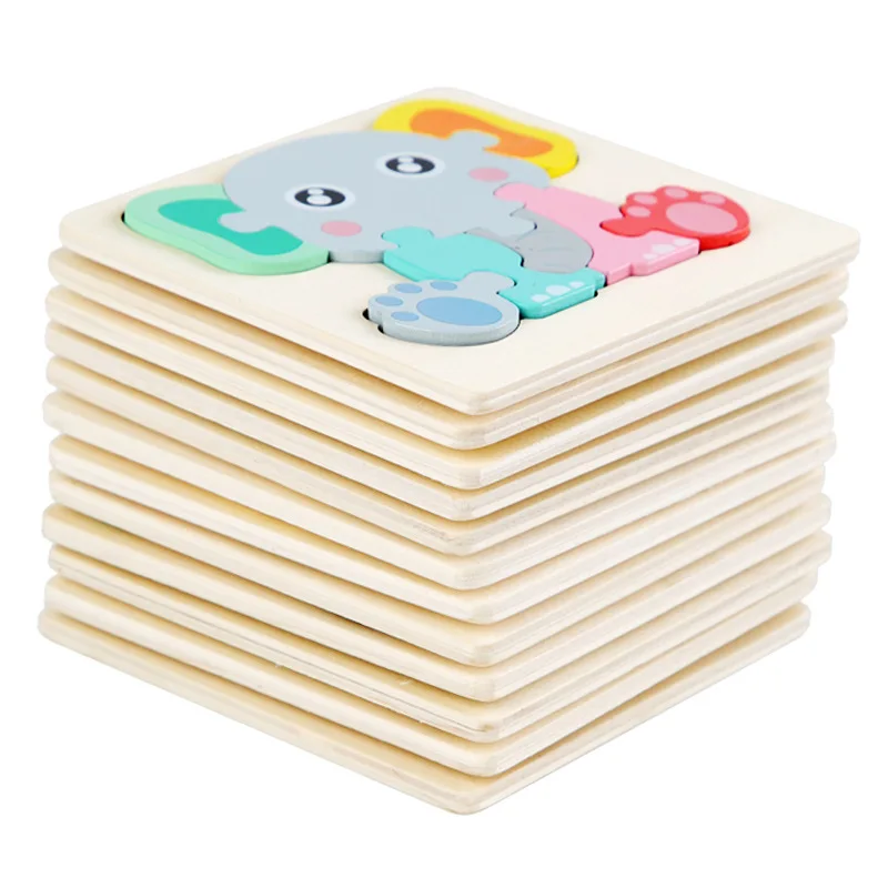 

children's preschool learning small size montessori game building block toys cartoon animals vehicle 3d wooden jigsaw puzzle