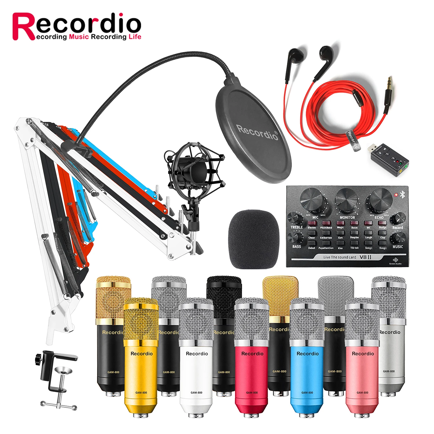 

GAM-800V V8s Sound Card Live Recording Condenser Microphone Set