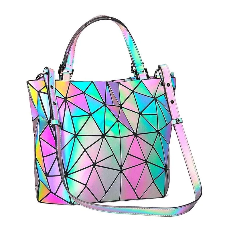 

2021 Reflective Fold Shoulder Tote Bag Fashion Women Geometric Luminous Lattice Holographic Handbag Bag Crossbody for Women