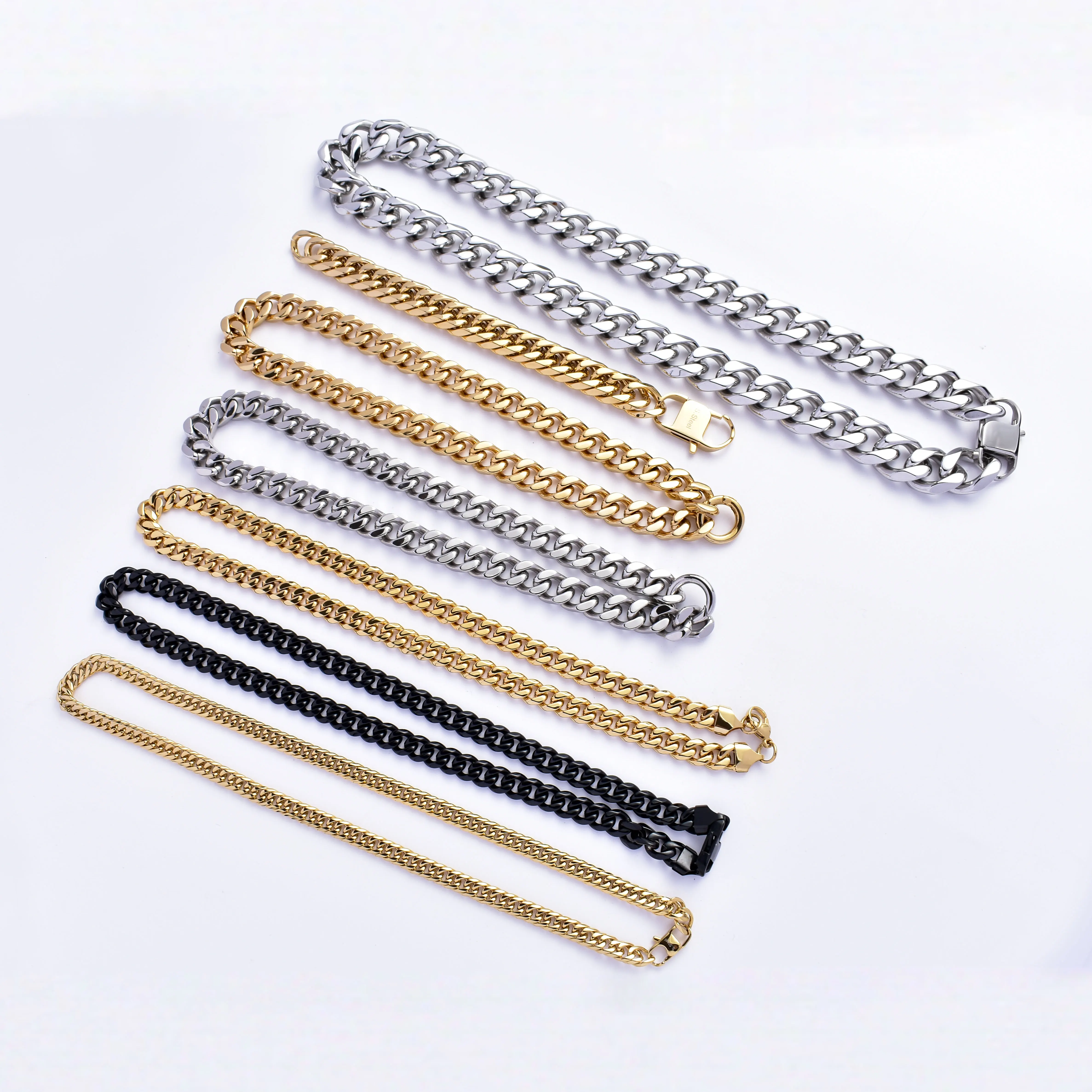 

Wholesale custom men's and women's 18K stainless steel ring chain to curb gold and black Miami Cuba necklace with two sides/four
