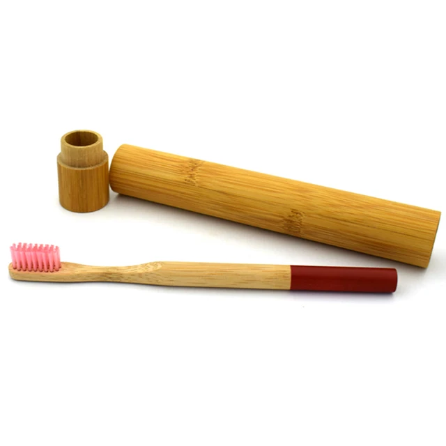 

Biodegradable eco-friendly bamboo wooden tube pack set toothbrush for hotel and travel, Customized color