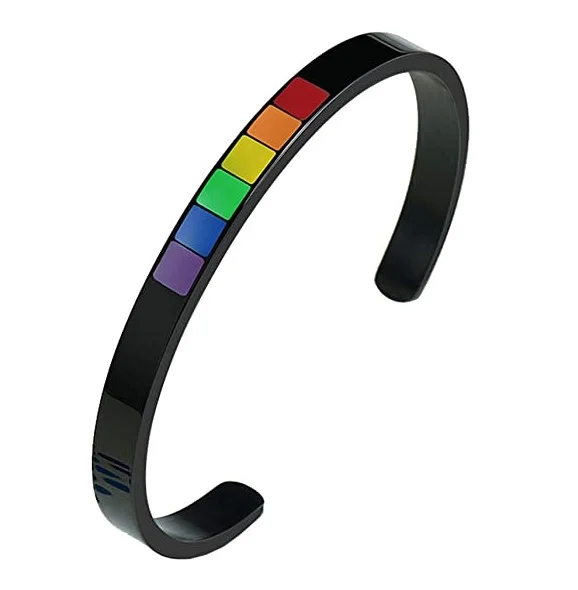 

Pride Metal Bracelet LGBT Stripe Open Cuff Bangle Titanium Bracelets Stainless Steel Rainbow LGBTQ Bracelets, Picture shows