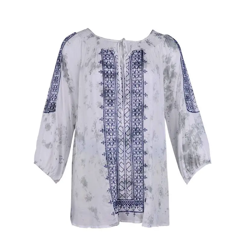 

Women's Elegant Unique Newest Design Embroider 3/4 Sleeve T shirt Top Blouse Casual Shirt White std1226, Customized color