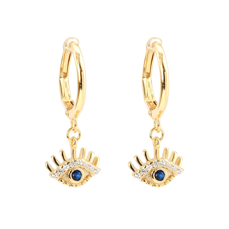 

Trending Evil Eye Earrings Silver 925 Gold Plated Drop Zircon Blue Eye Hoop Earrings for Women