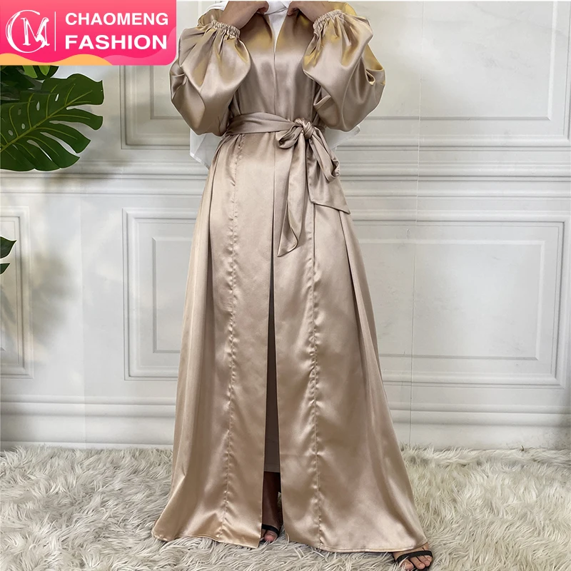 

1917# Most Wanted High Quality Satin Open Abayas with Wide Sleeves Muslim Women Abaya Dresses Classic 10 Colors
