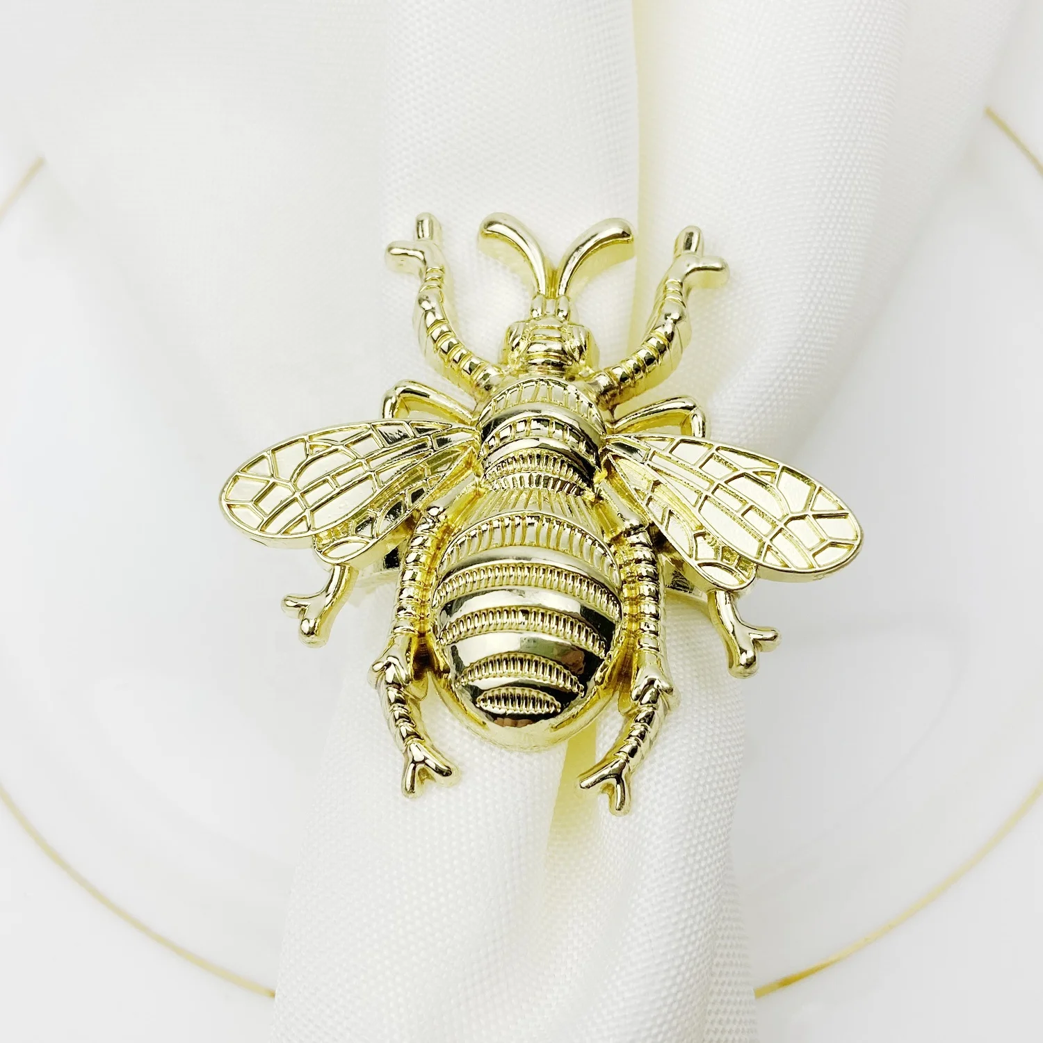 

spring insect gold plated metal bumble bee napkin ring