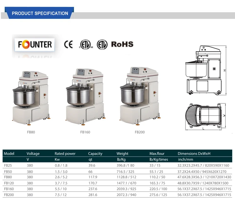 Industrial Commercial Heavy Duty 200l Bread Flour Mixer Machine Strong
