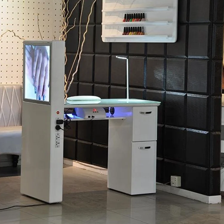 
Fashion styling nail salon supplies and equipment bar vintage double manicure table with optional glass top fan UV light 