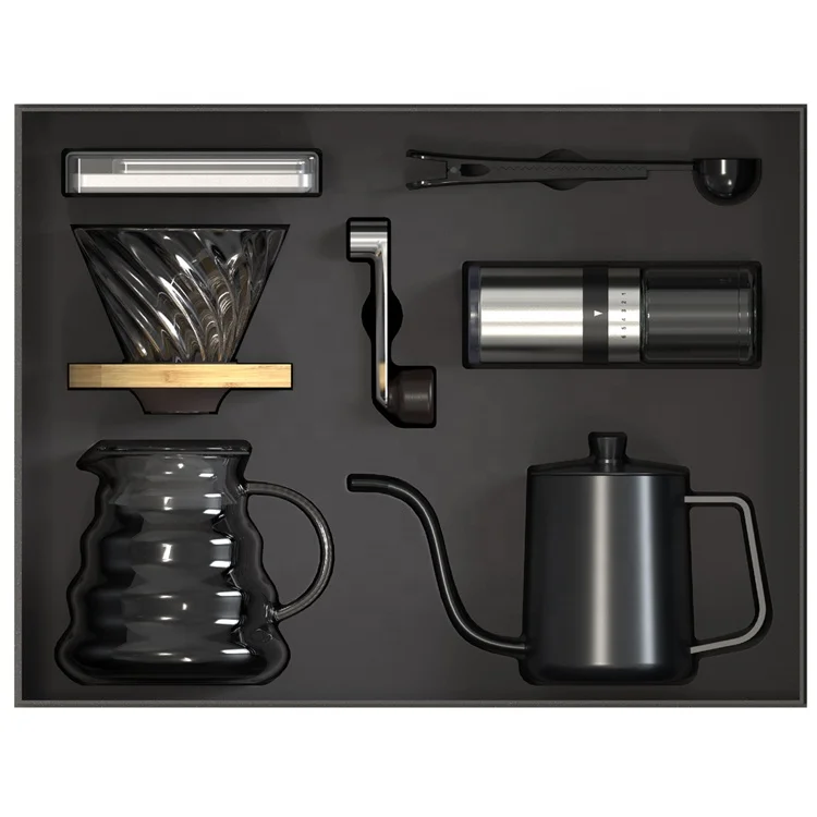 

Premium gift box outdoor travel drip coffee coffee set with manual coffee grinder filter Kettle pot scale spoon