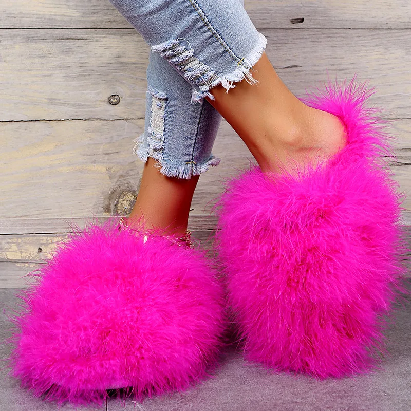 

Wholesale Customize 2020 Fashion Designer Outdoor House Bedroom Indoor Pink Fuzzy Plush Ladies Furry Slippers for Women